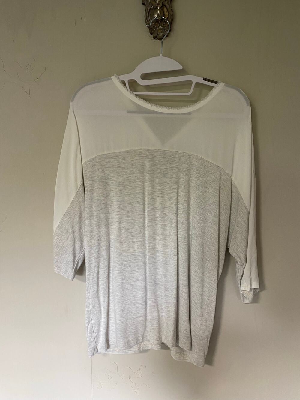 Anthropologie Dolan Mixed Media 1/2 Dolman Sleeve Cream & Gray Top Shirt Large